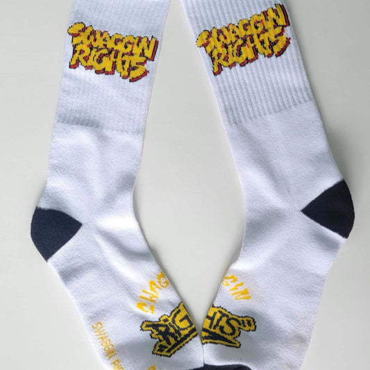 SWAGGIN RIGHTS CREW SOCKS (WHITE & YELLOW)